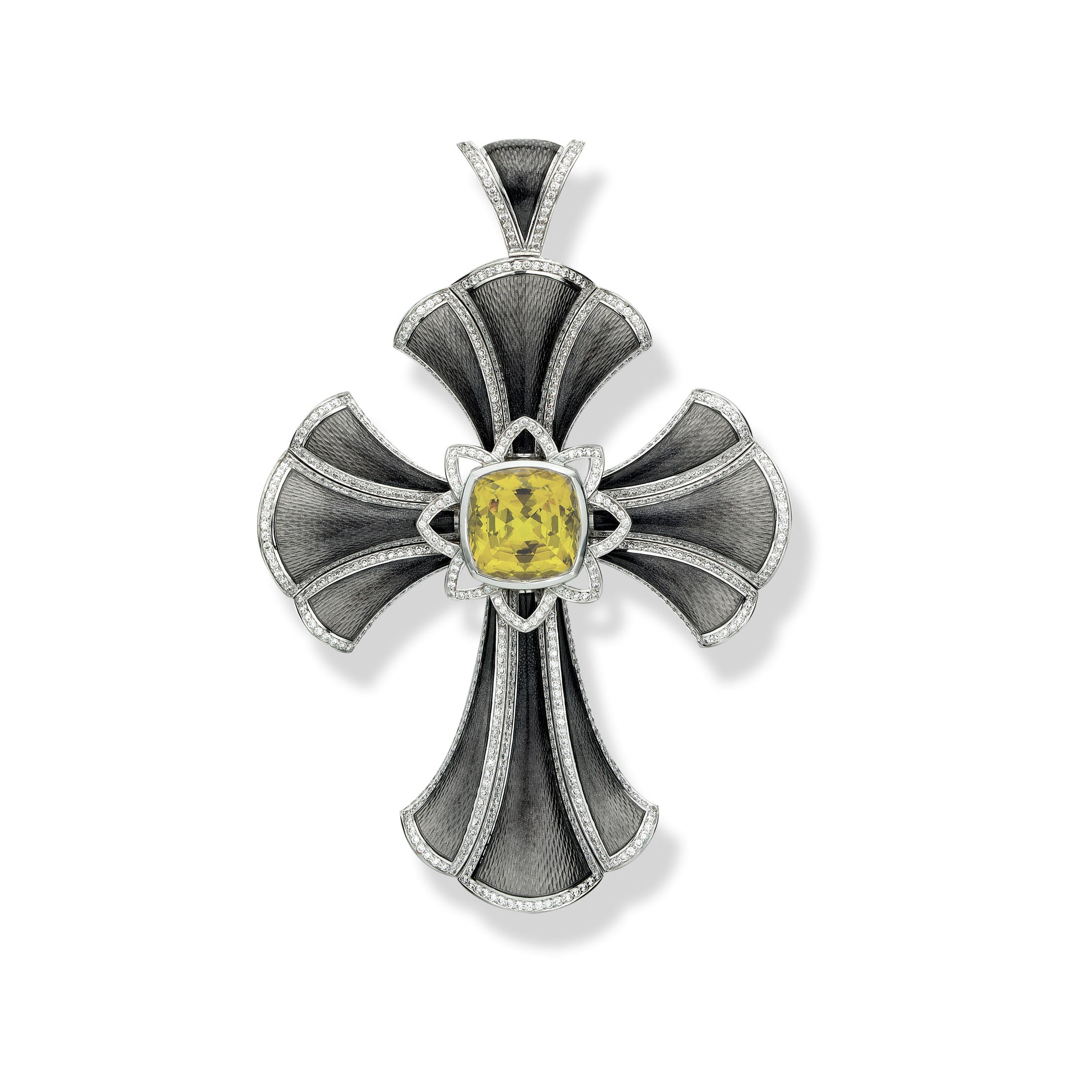 Yellow Beryl & Diamond Cross Pendant