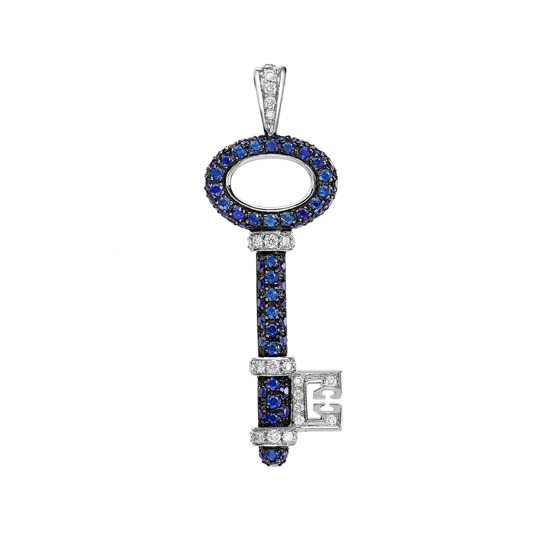 Sapphire & Diamond Skinny Baby Key Pendant
