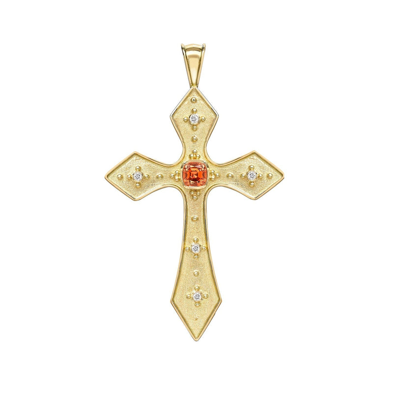 Mandarin Garnet & Diamond Cross Pendant