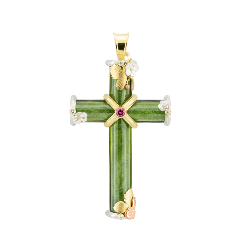 Peridot, Ruby & Diamond Strawberry Cross Pendant