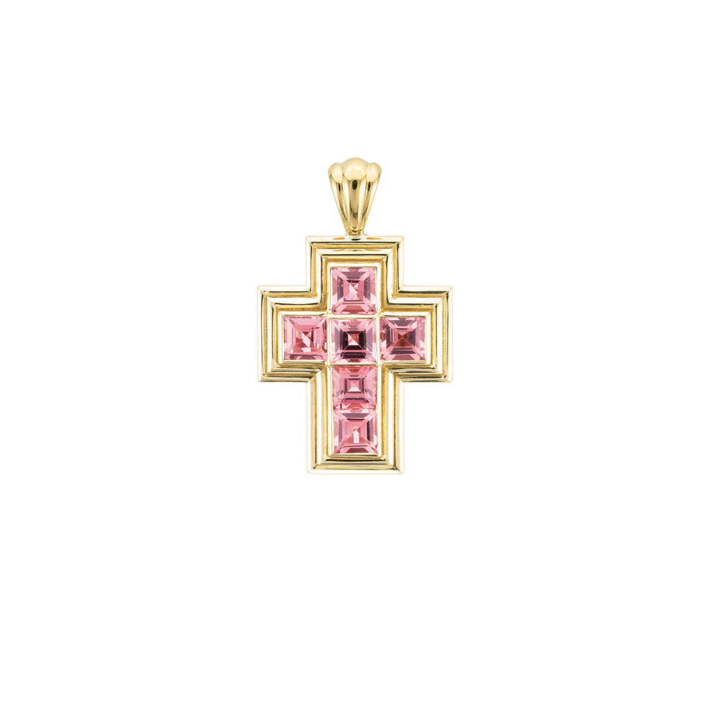 Pink Tourmaline Ripple Cross Pendant