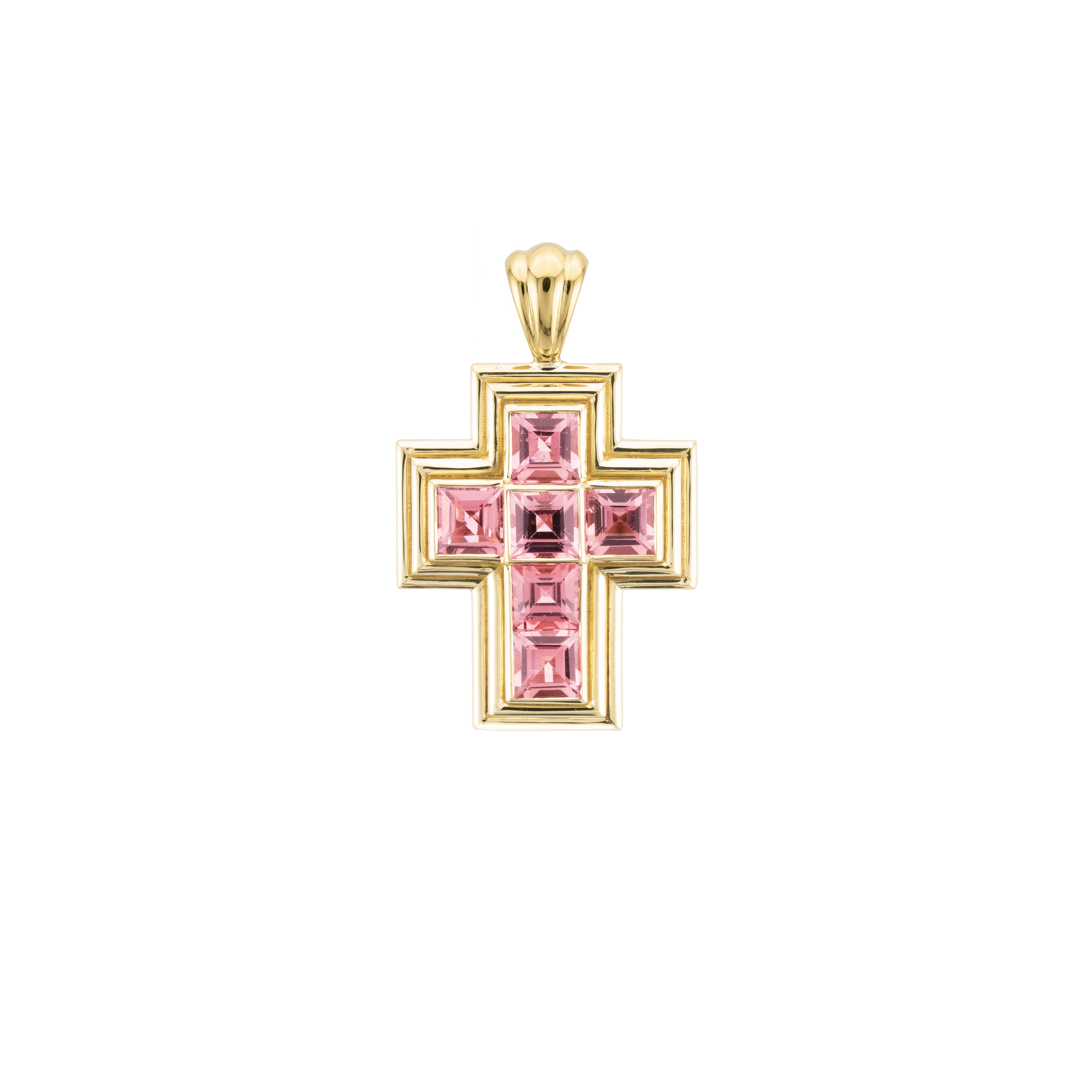 Pink Tourmaline Ripple Cross Pendant