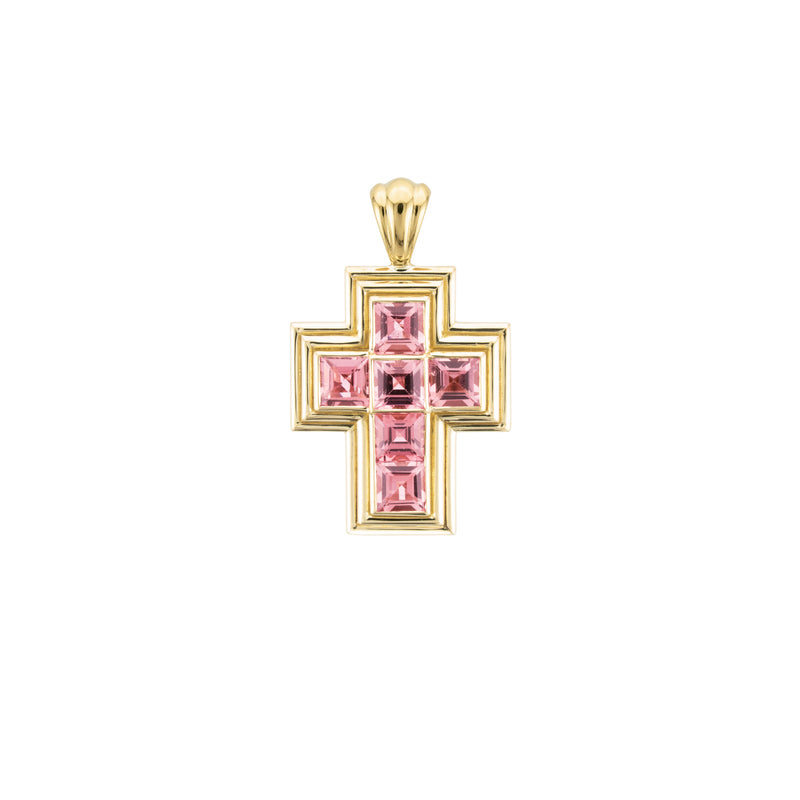 Pink Tourmaline Ripple Cross Pendant