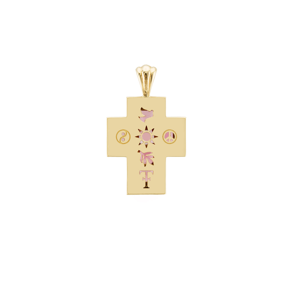 Pink Tourmaline Ripple Cross Pendant