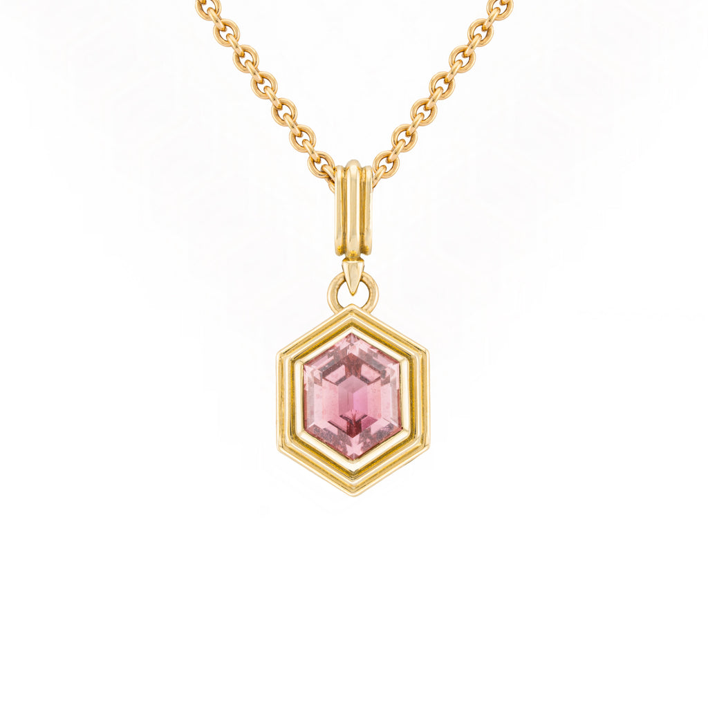 Pink Tourmaline Hexagon Ripple Pendant