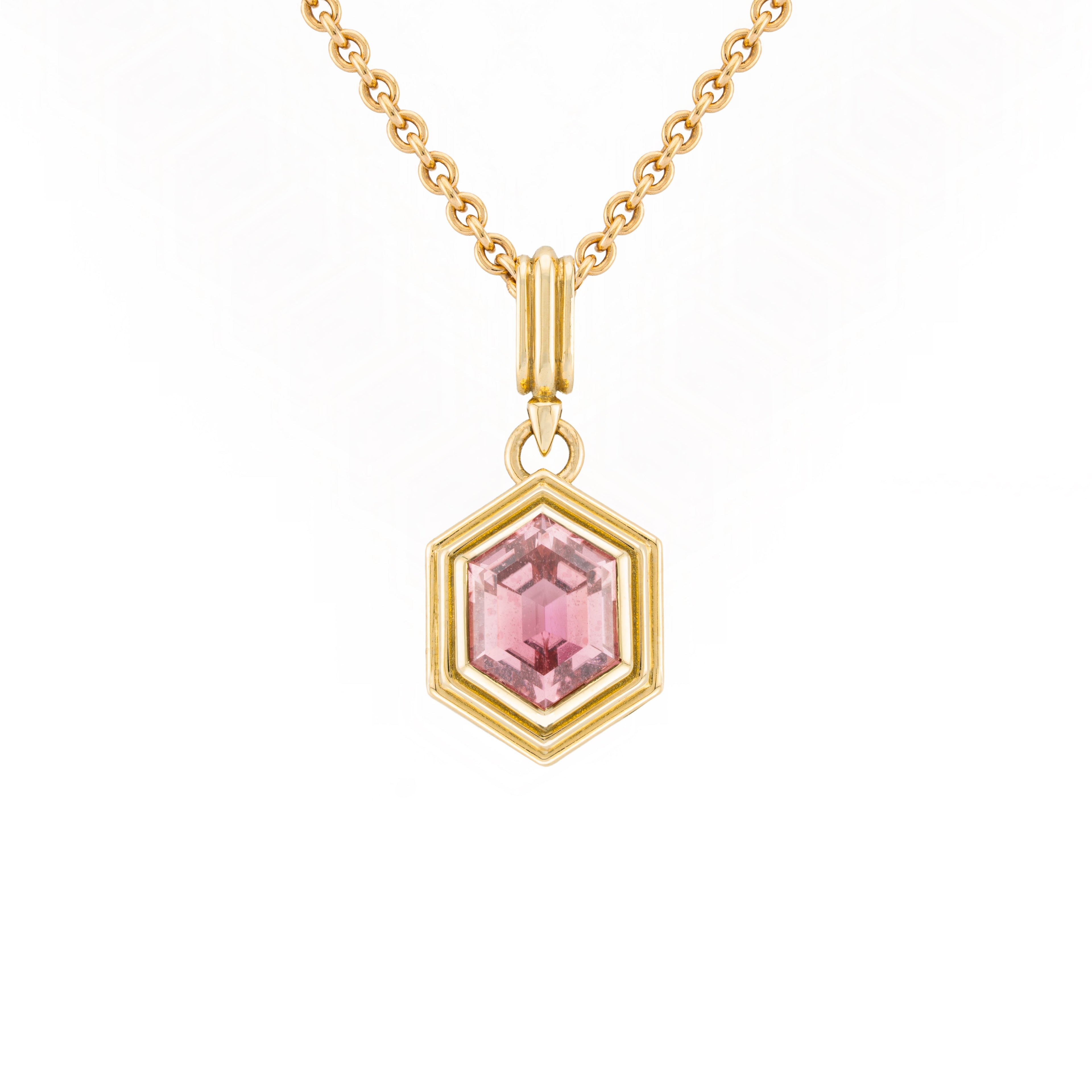 Pink Tourmaline Hexagon Ripple Pendant