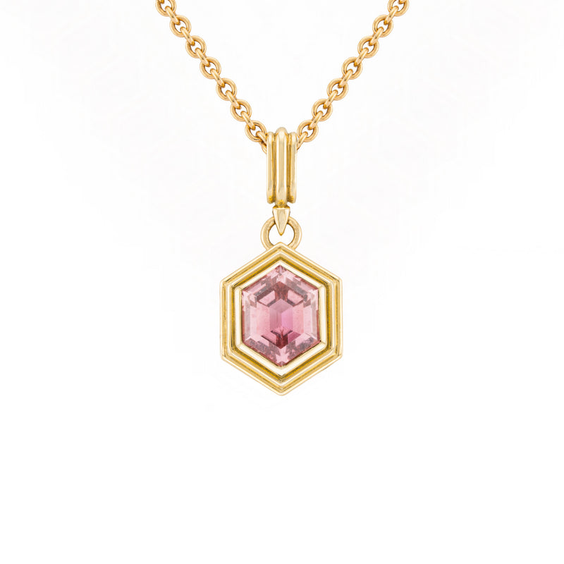 Pink Tourmaline Hexagon Ripple Pendant