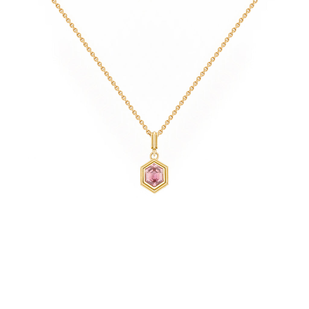 Pink Tourmaline Hexagon Ripple Pendant