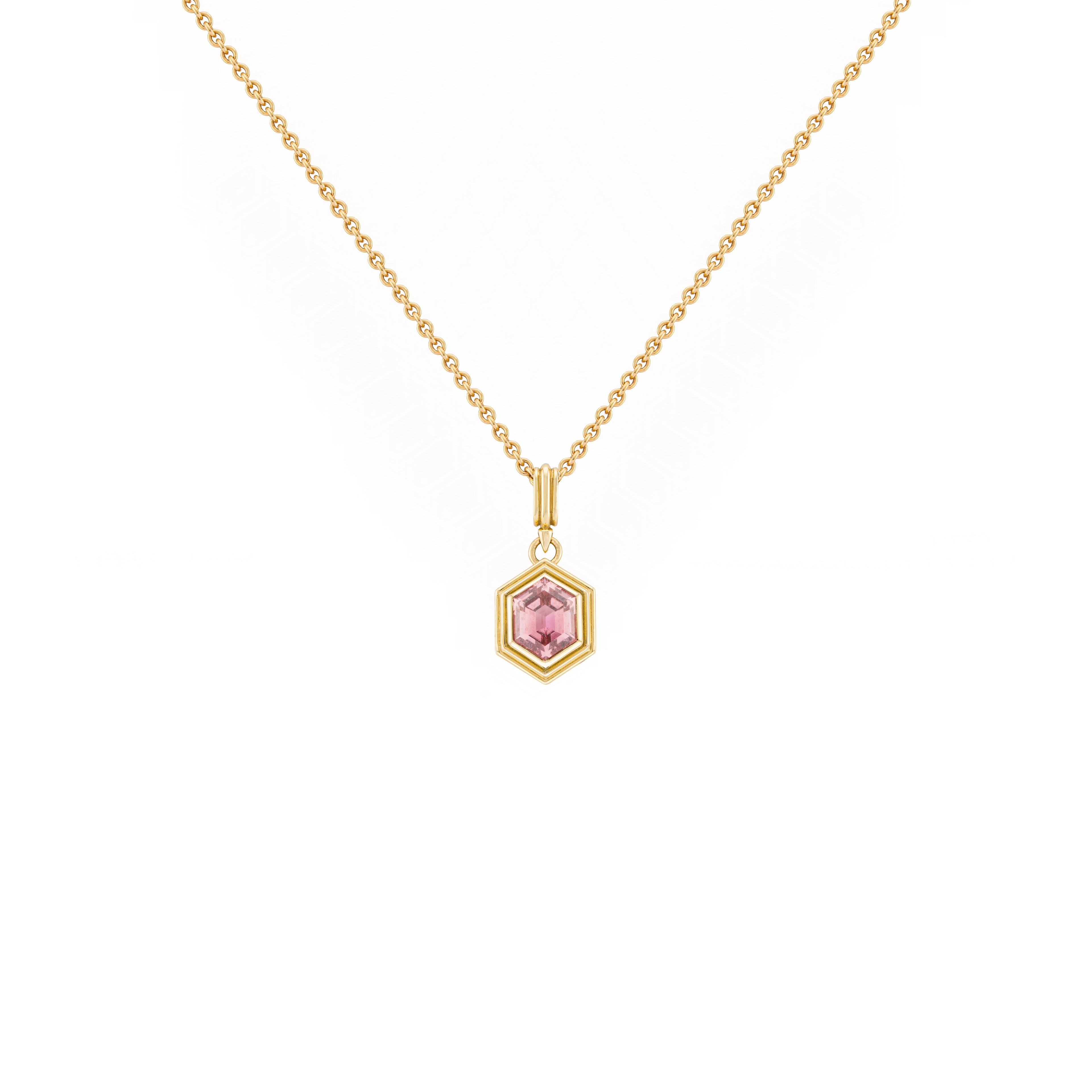 Pink Tourmaline Hexagon Ripple Pendant