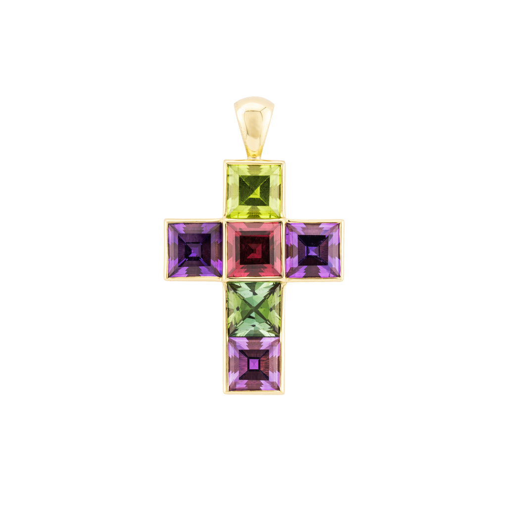 Amethyst, Tourmaline & Peridot Cross Pendant