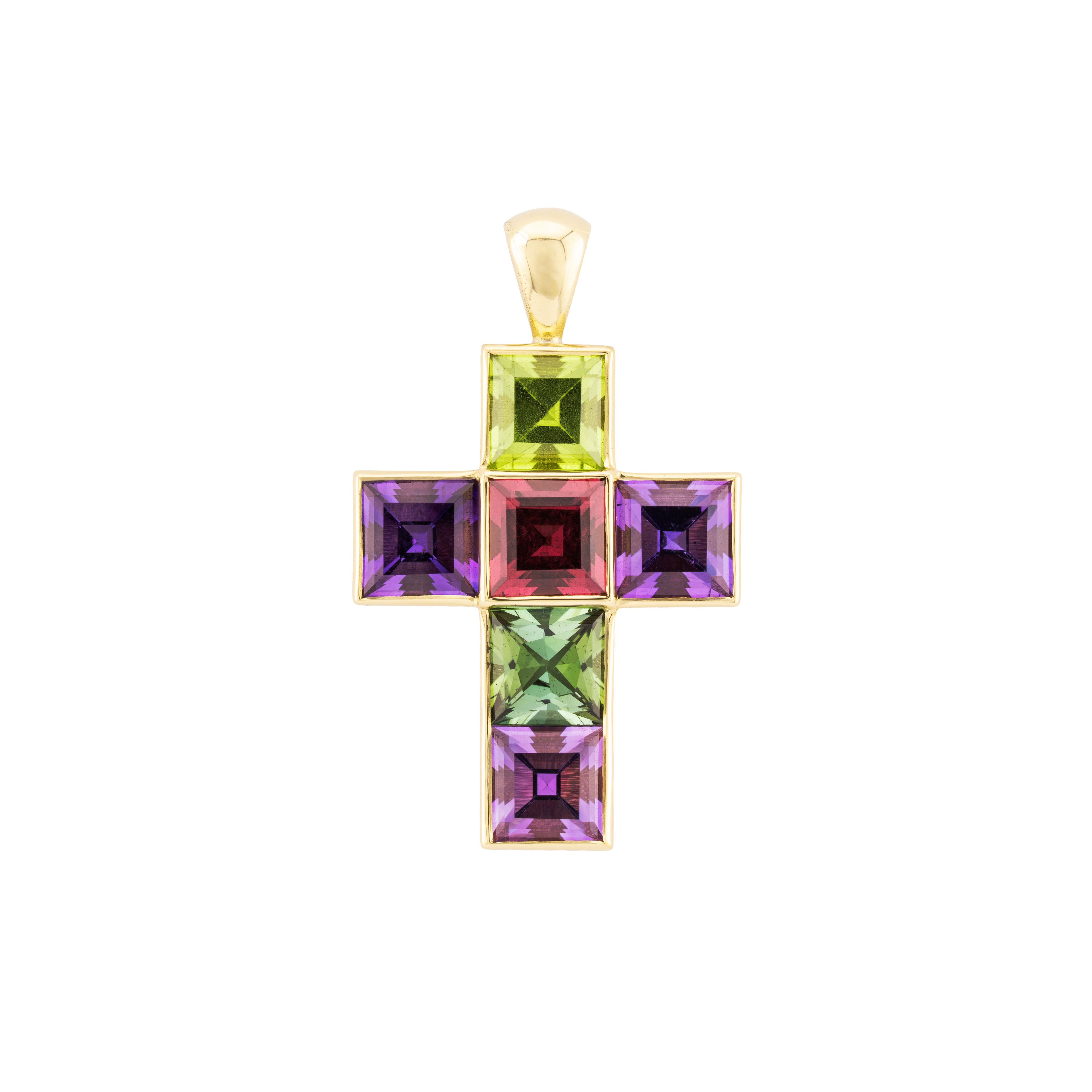 Amethyst, Tourmaline & Peridot Cross Pendant