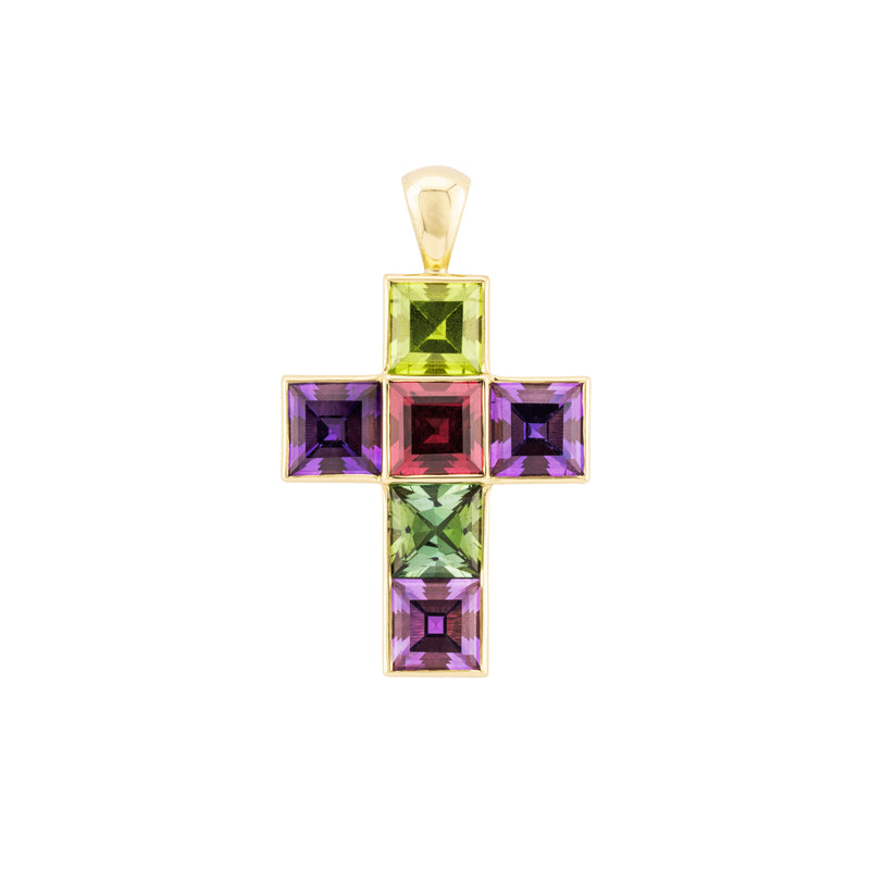 Amethyst, Tourmaline & Peridot Cross Pendant