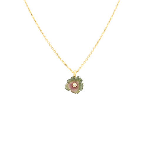 Bi-coloured Tourmaline and Diamond Flower Pendant with 18 inch Chain (Small)