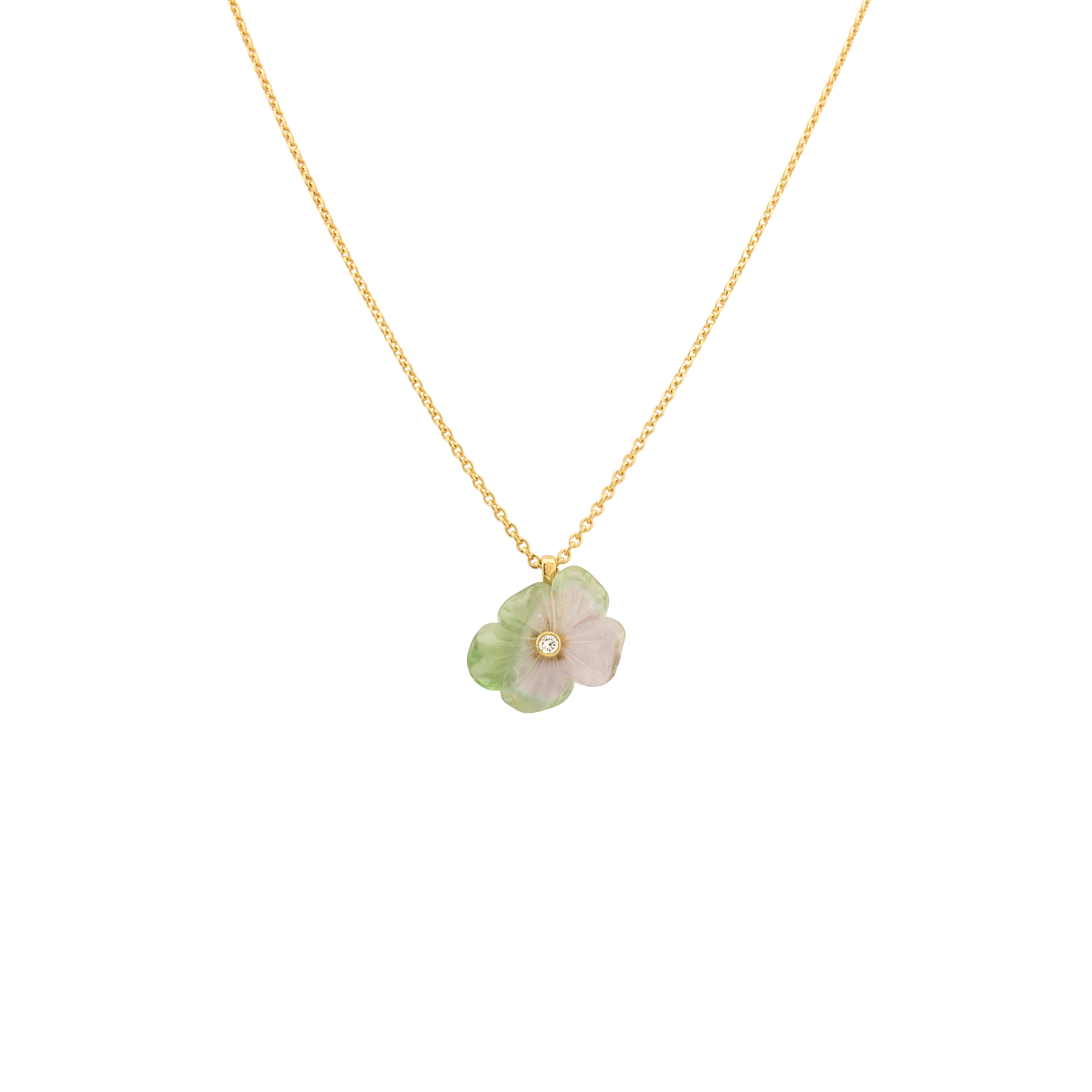 Bi-coloured Tourmaline and Diamond Flower Pendant with 18 inch Chain (Large)