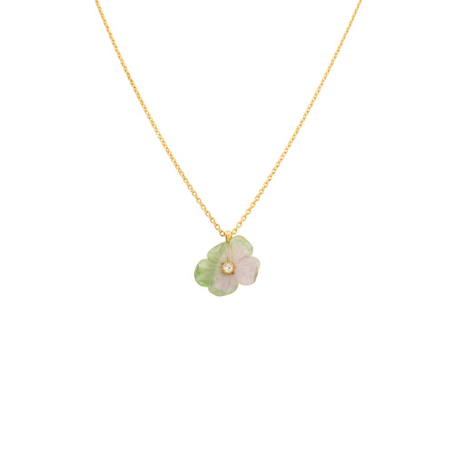 Bi-coloured Tourmaline and Diamond Flower Pendant with 18 inch Chain (Large)