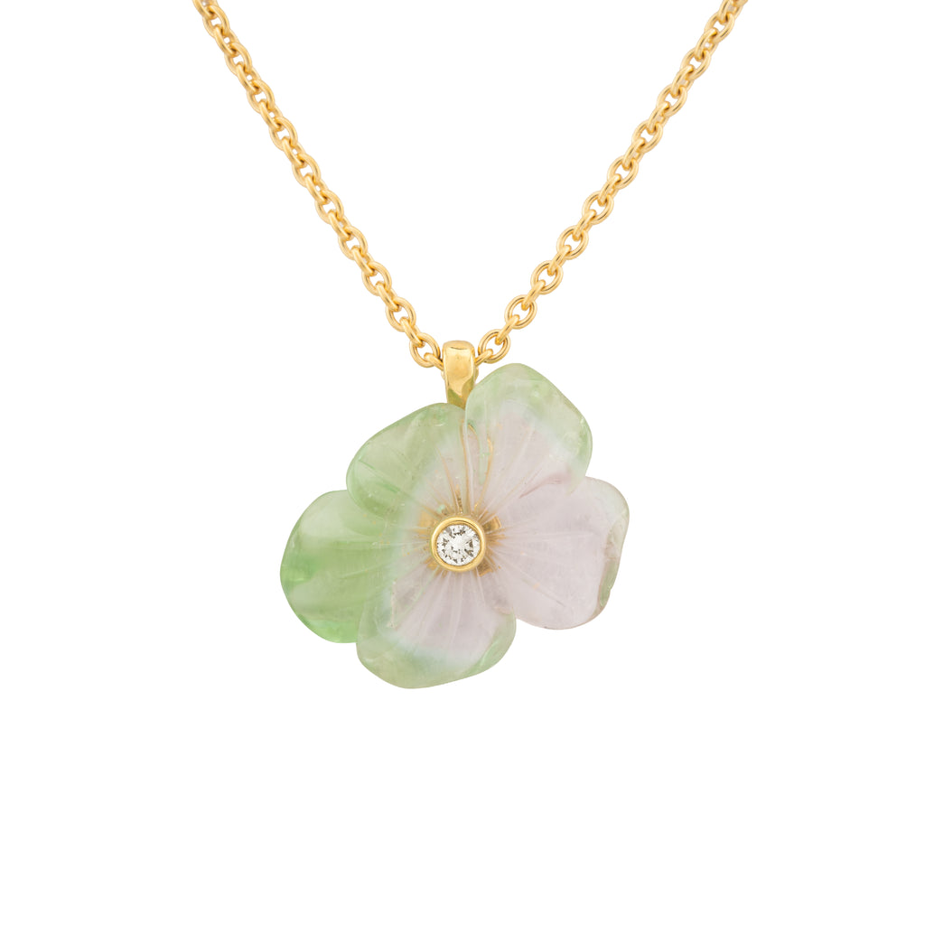 Bi-coloured Tourmaline and Diamond Flower Pendant with 18 inch Chain (Large)