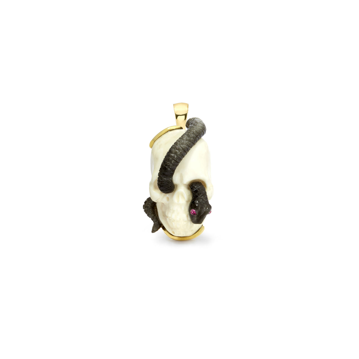Mammoth Bone Skull & Obsidian Snake Pendant