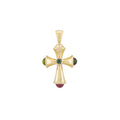 Trumpet Cross with Pink & Green Tourmaline, Peridot and Blue Topaz