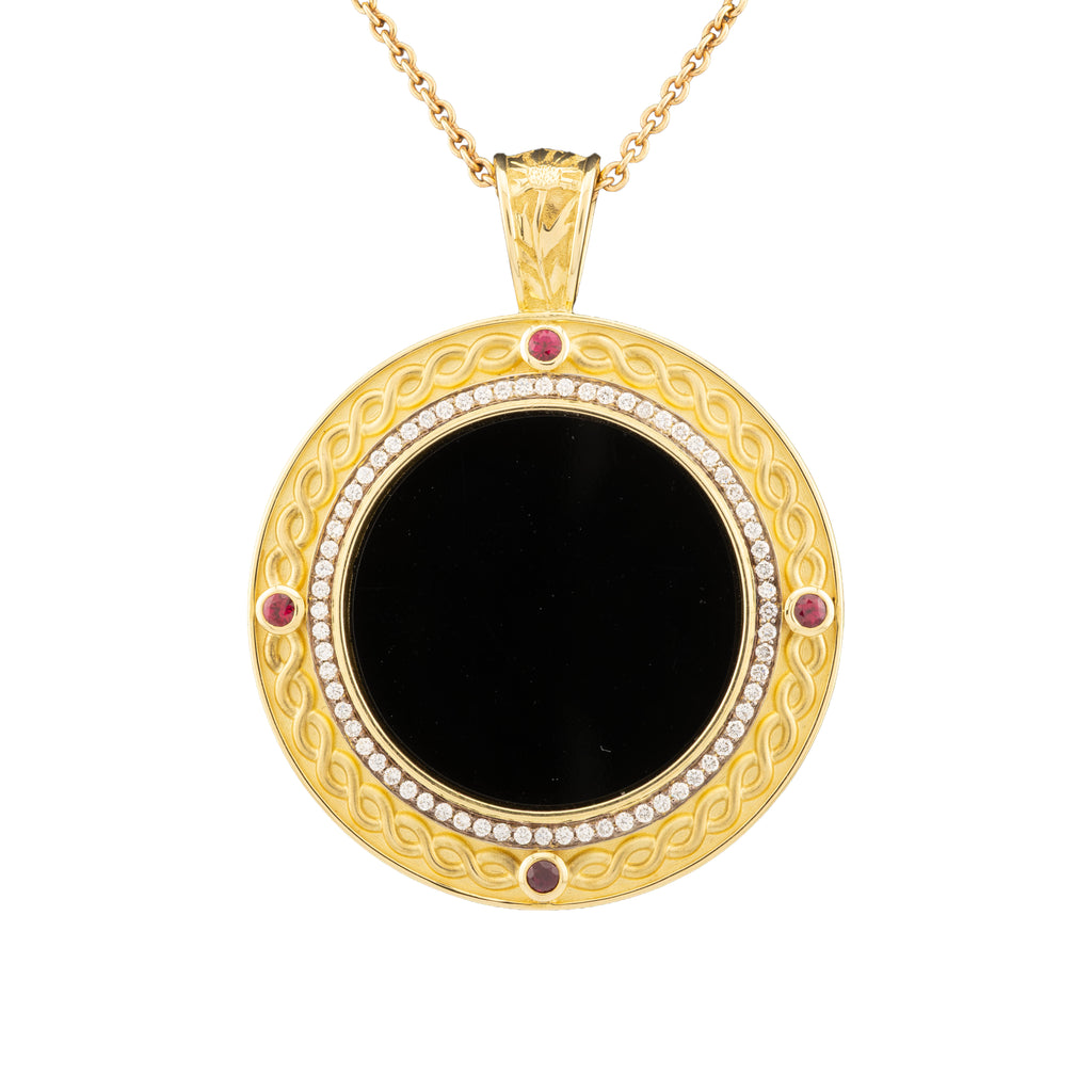 Onyx, Ruby and Diamond Pendant