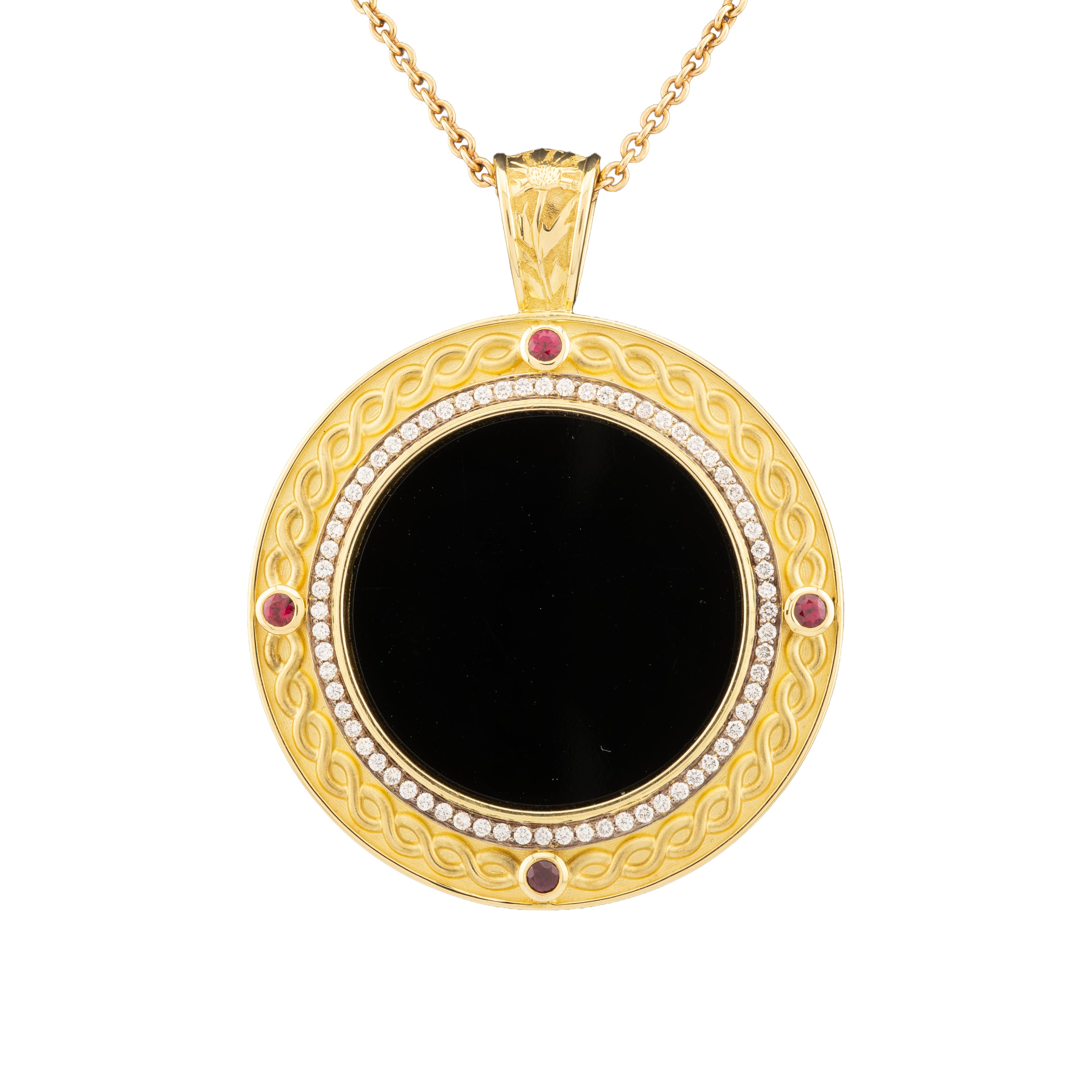 Onyx, Ruby and Diamond Pendant