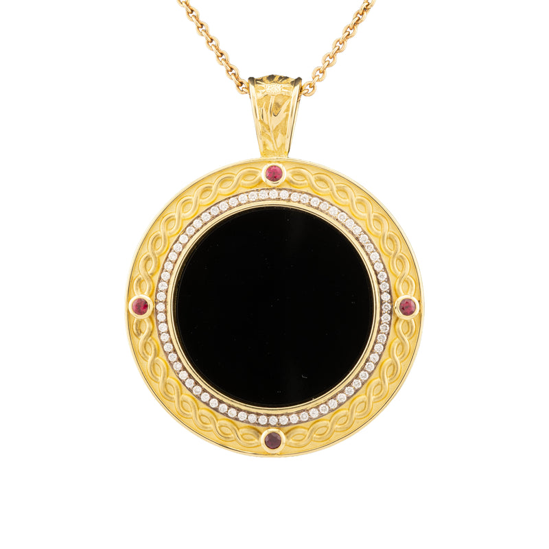 Onyx, Ruby and Diamond Pendant