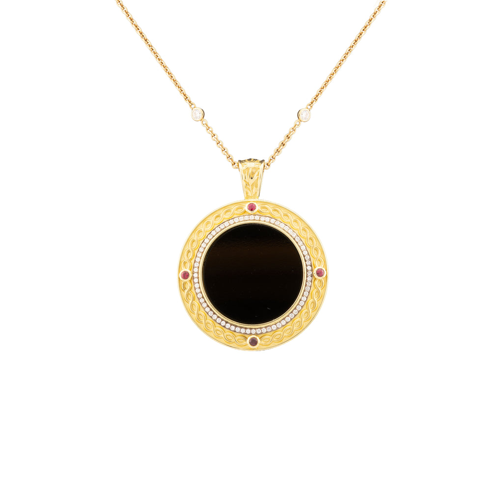 Onyx, Ruby and Diamond Pendant