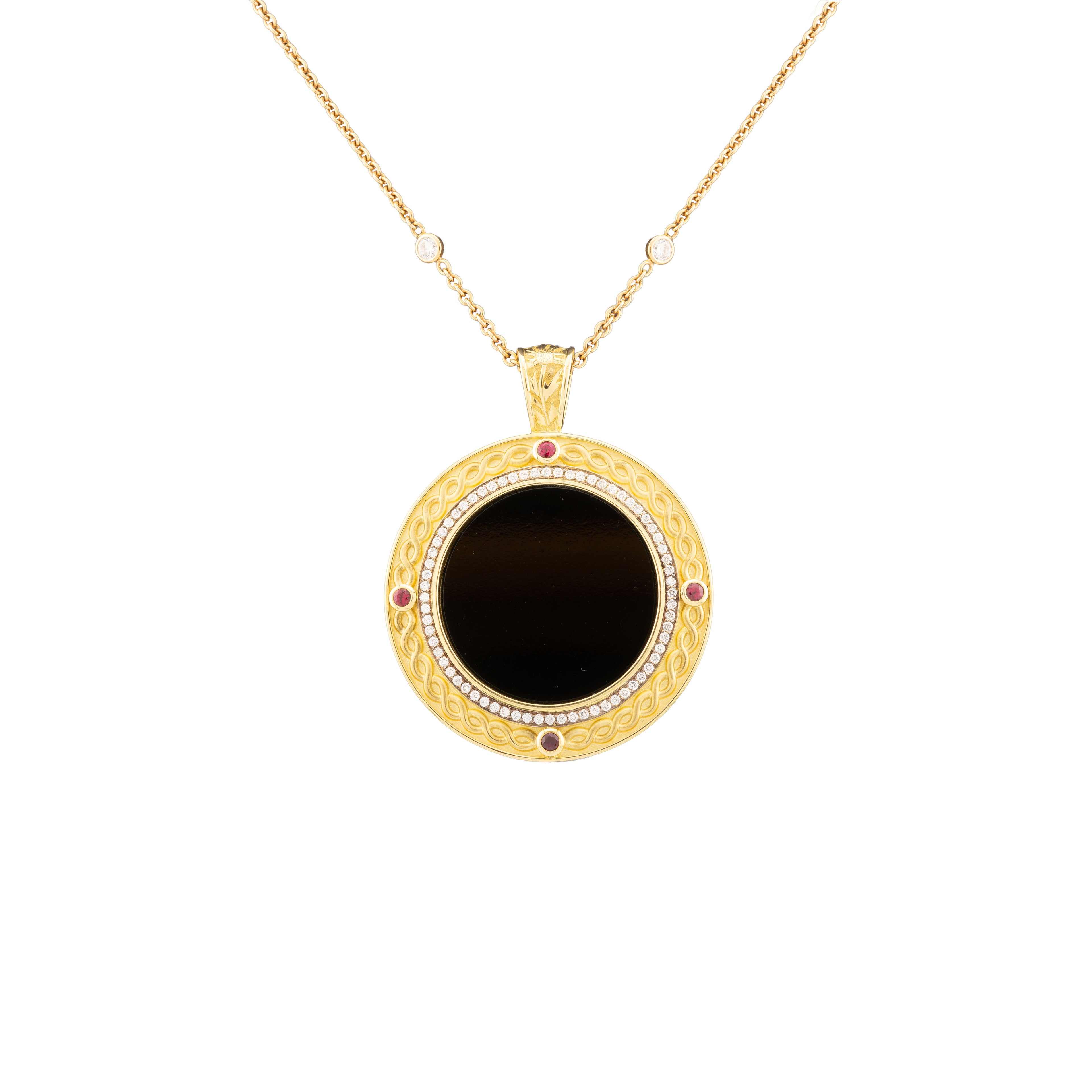 Onyx, Ruby and Diamond Pendant