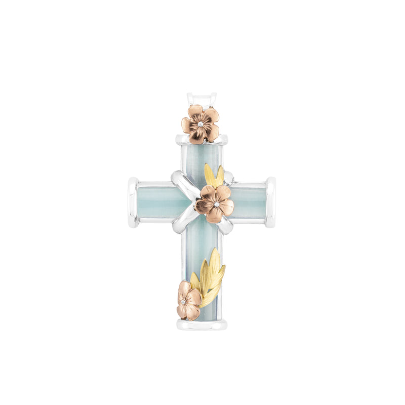 Aquamarine Flower Cross Small Pendant