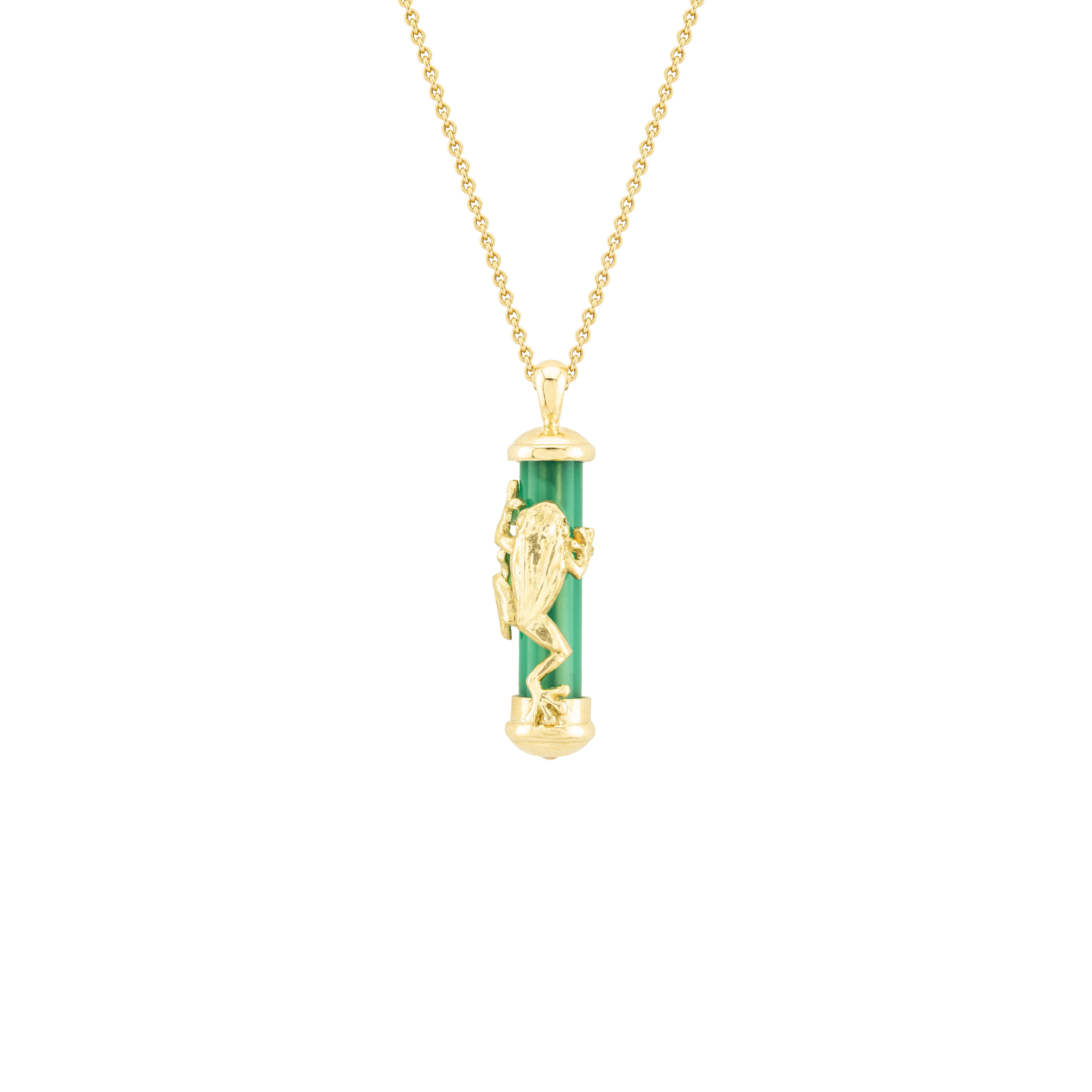 Green Agate & Frog Fable Pendant