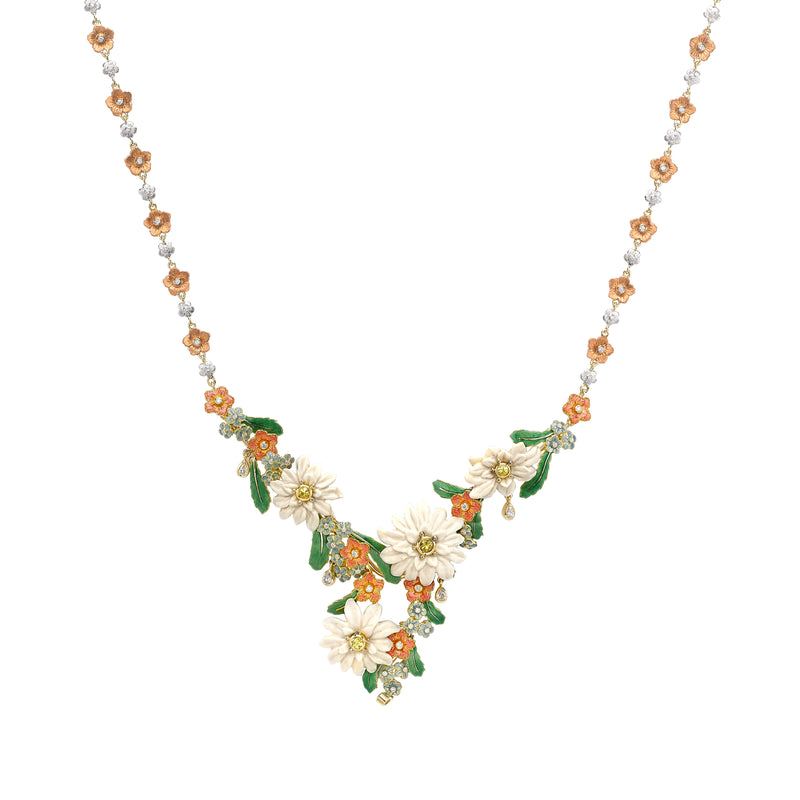 Diamond, Yellow Sapphire, Enamel and Mammoth Bone Alpine Necklace