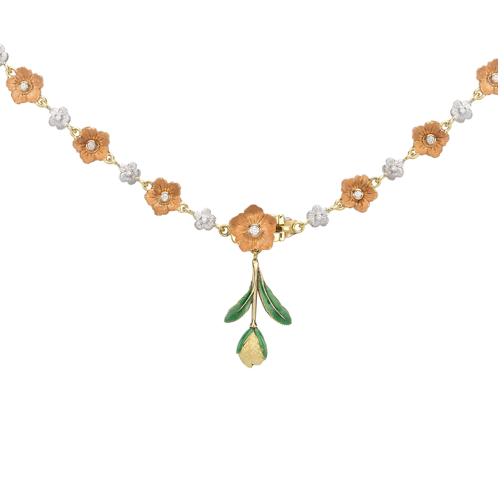 Diamond, Yellow Sapphire, Enamel and Mammoth Bone Alpine Necklace