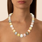 White & Golden South Sea & Multicoloured Freshwater Pearl Row Necklace