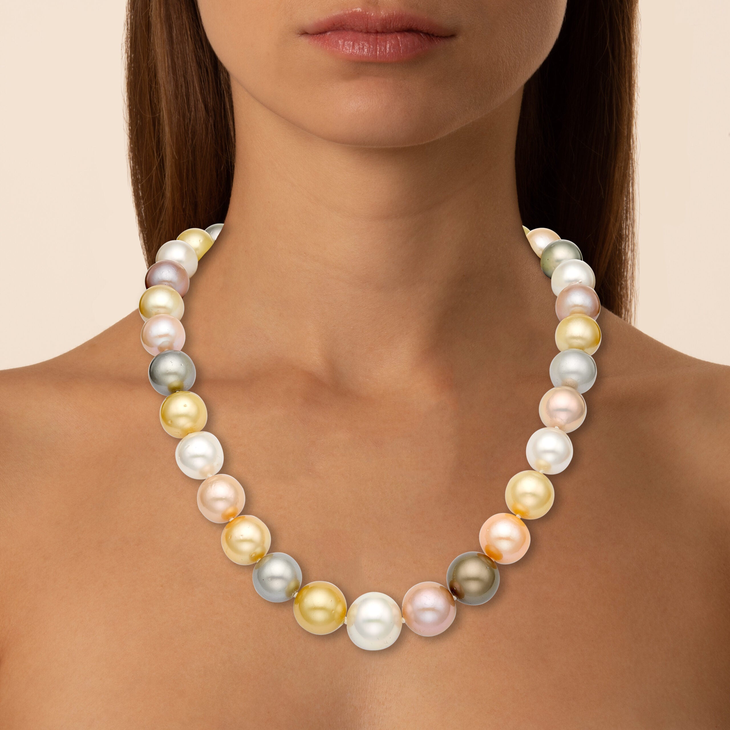 White & Golden South Sea & Multicoloured Freshwater Pearl Row Necklace