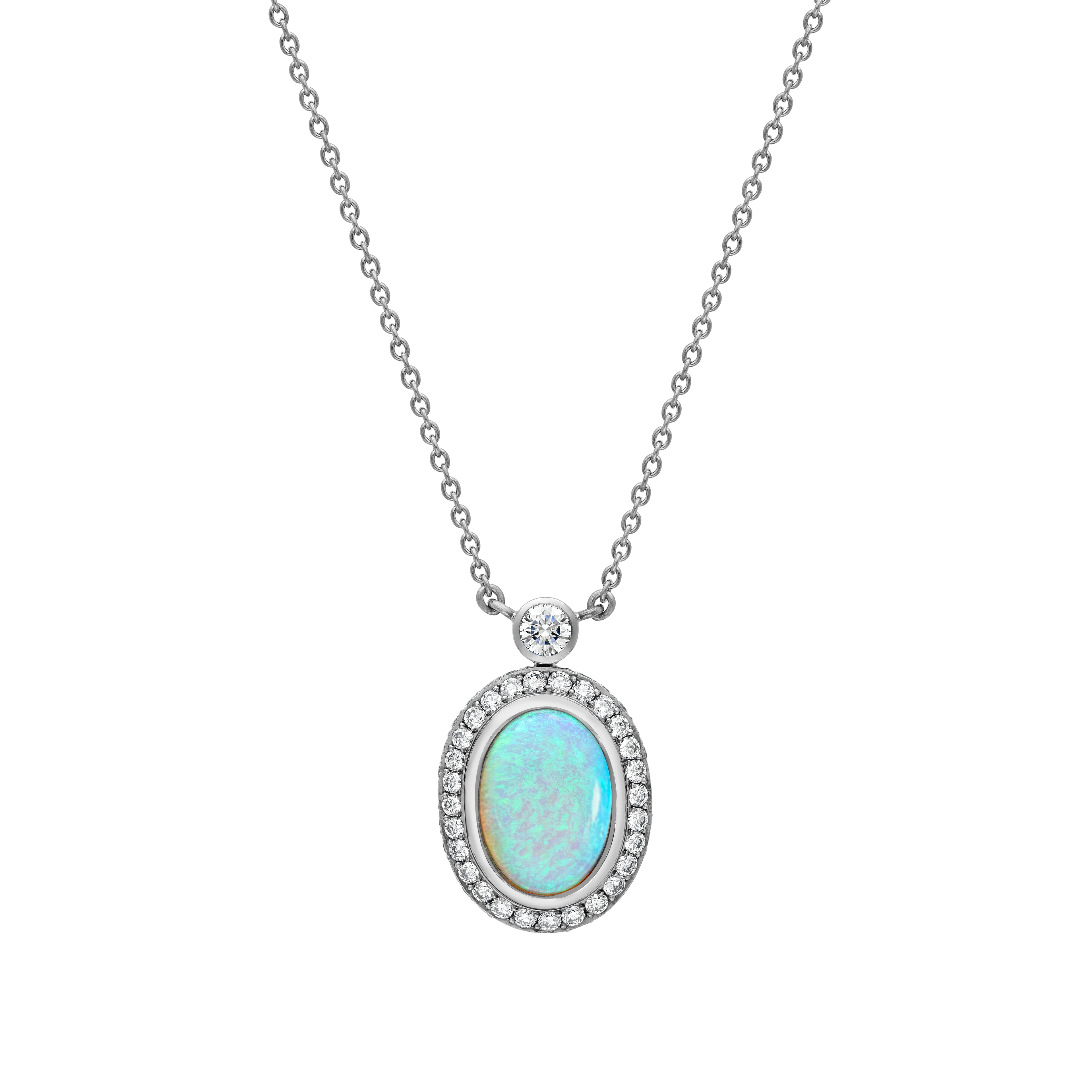 Black Opal & Diamond Pendant On Chain