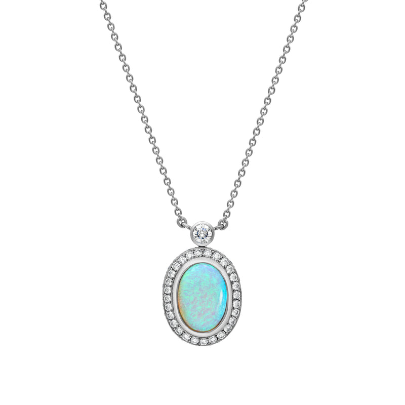 Black Opal & Diamond Pendant On Chain