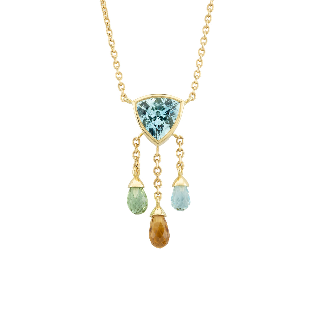 Aquamarine, Blue Topaz, Citrine & Green Tourmaline Waterfall Necklace