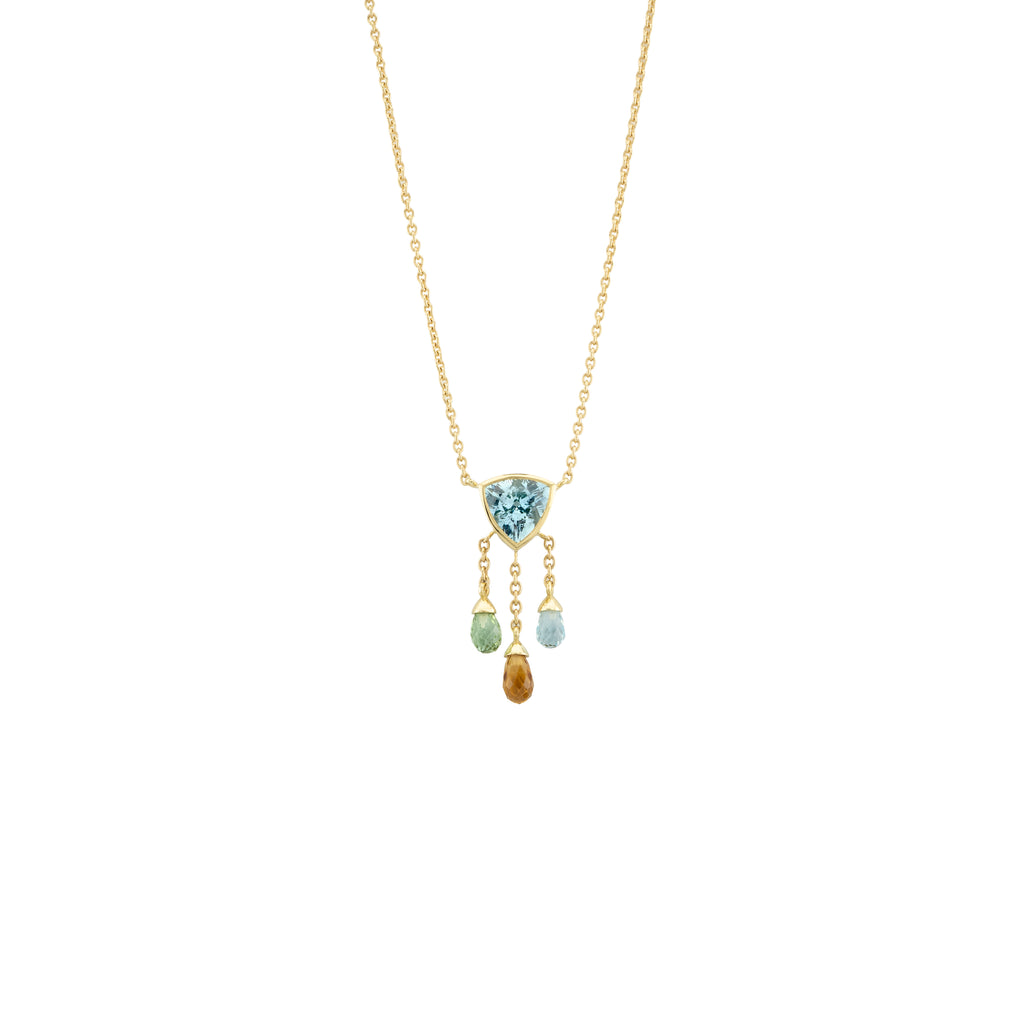 Aquamarine, Blue Topaz, Citrine & Green Tourmaline Waterfall Necklace