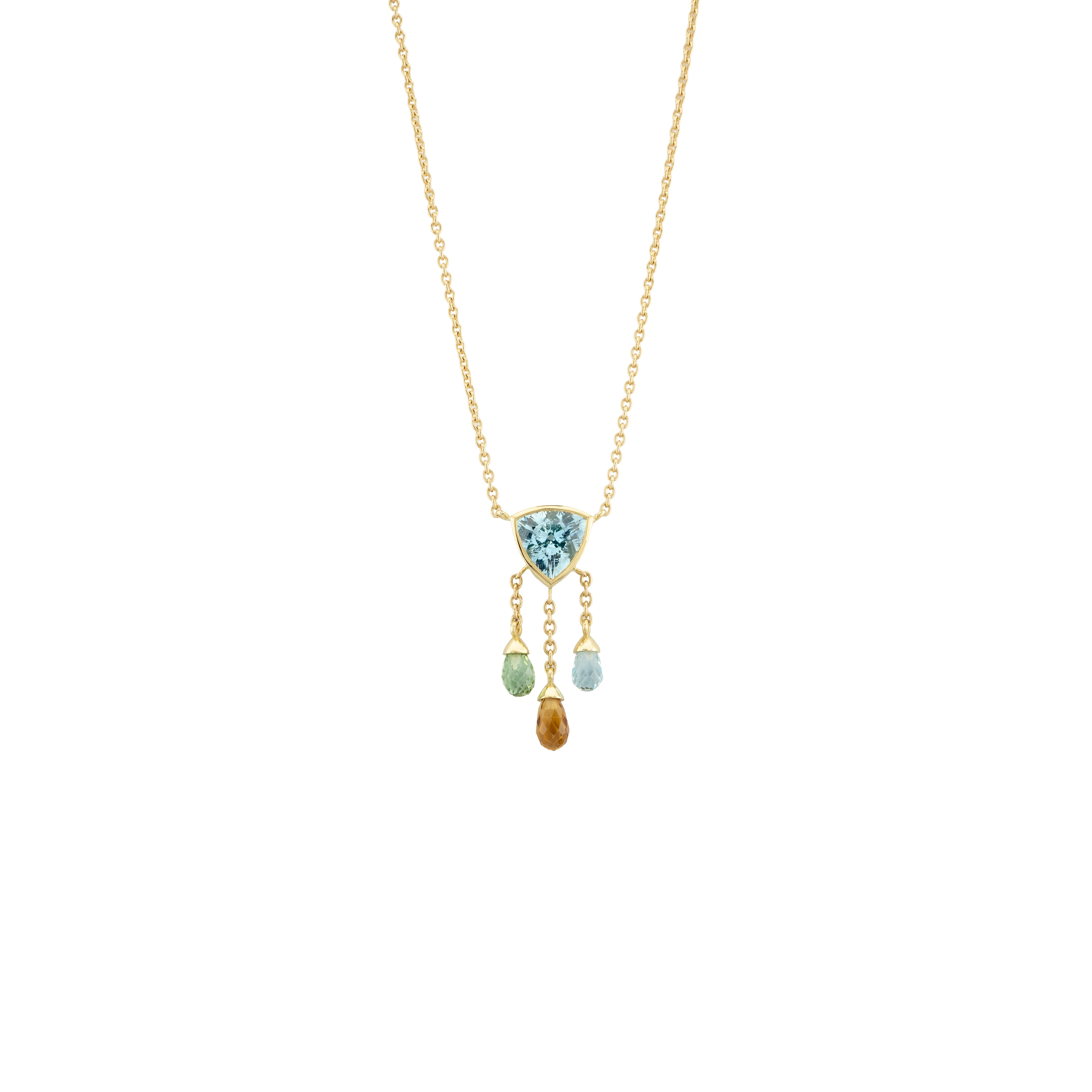 Aquamarine, Blue Topaz, Citrine & Green Tourmaline Waterfall Necklace