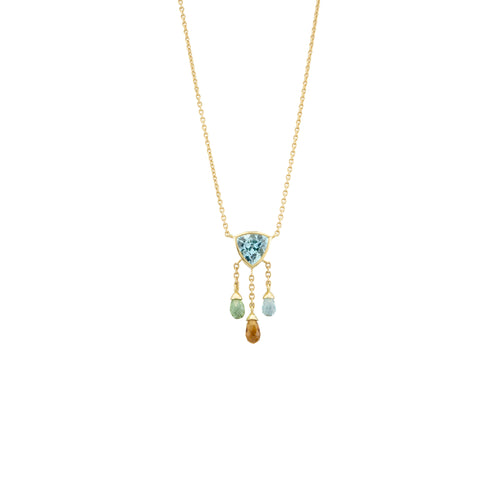 Aquamarine, Blue Topaz, Citrine & Green Tourmaline Waterfall Necklace
