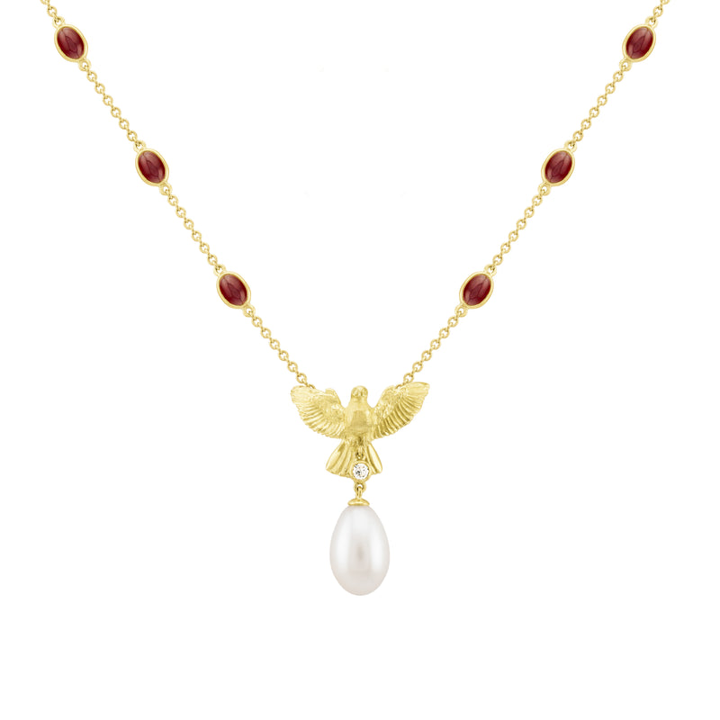 Ruby, Diamond & Pearl Dove Necklace
