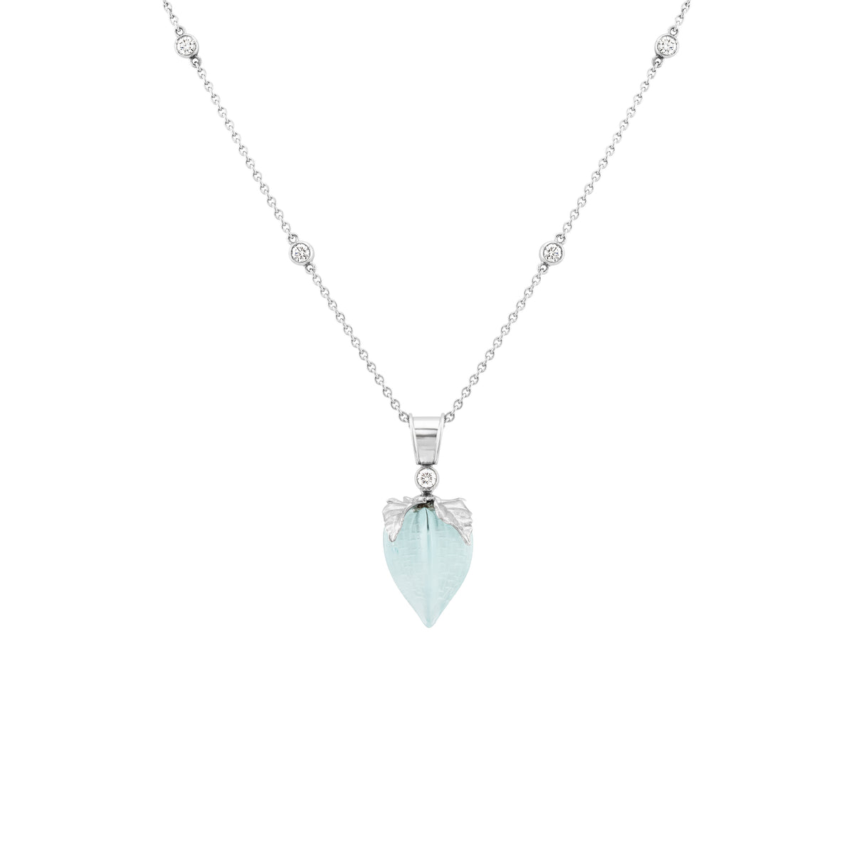 Carved Aquamarine Lantern & Diamond Necklace