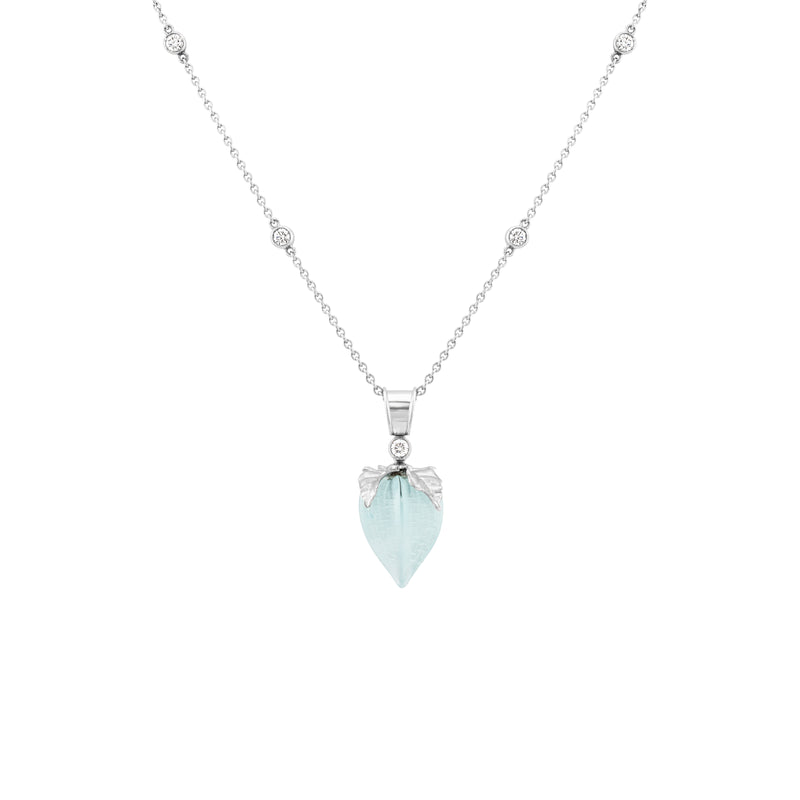Carved Aquamarine Lantern & Diamond Necklace