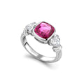 Pink Sapphire and Diamond Heart Three Stone Rail Ring