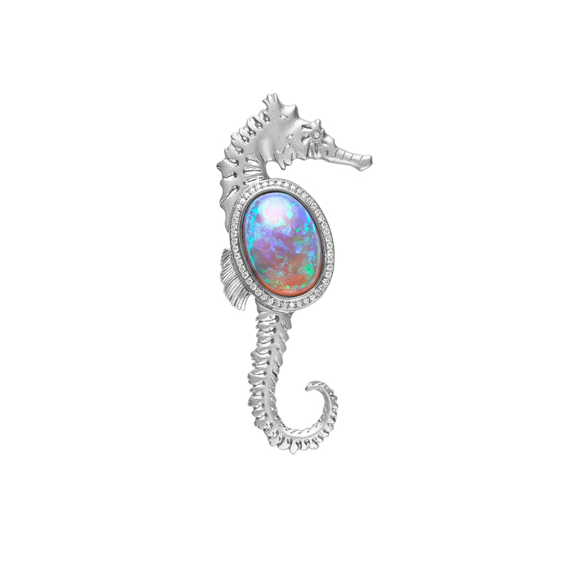 Black Opal & Diamond Seahorse Brooch