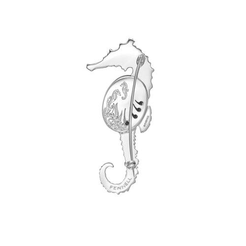 Black Opal & Diamond Seahorse Brooch