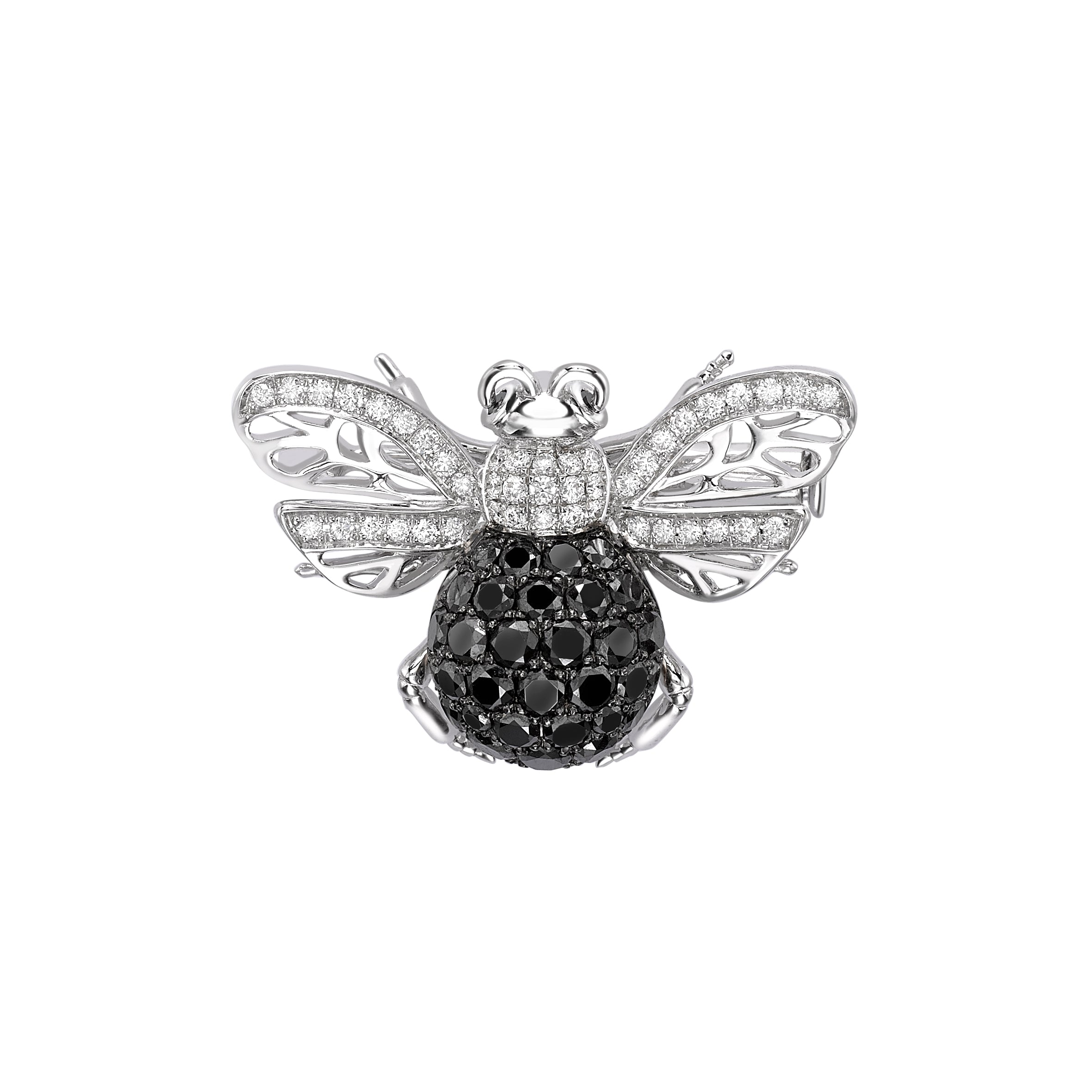 Small Black & White Diamond Bee Brooch