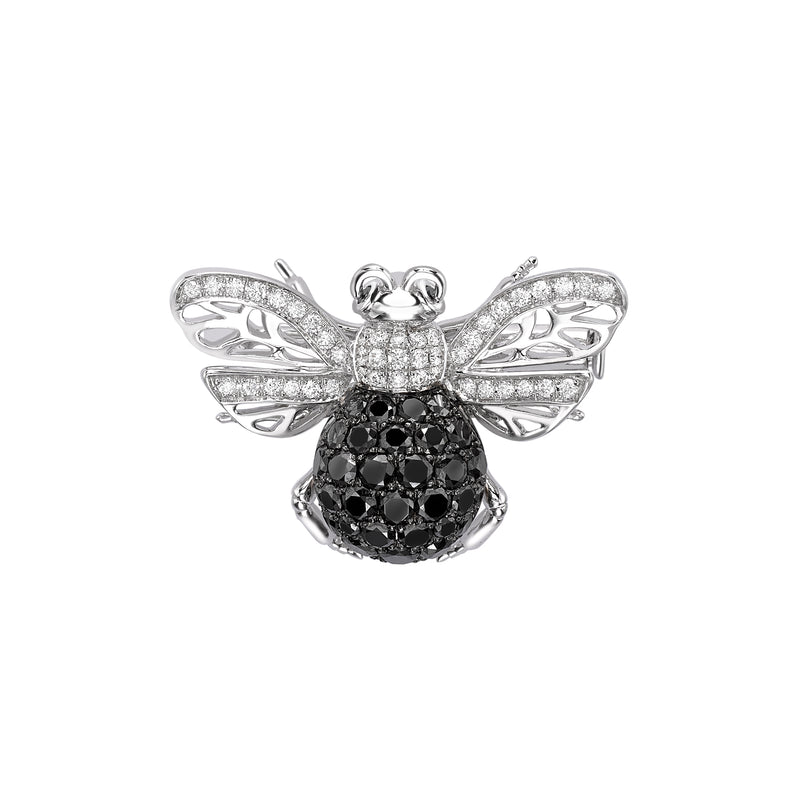 Small Black & White Diamond Bee Brooch