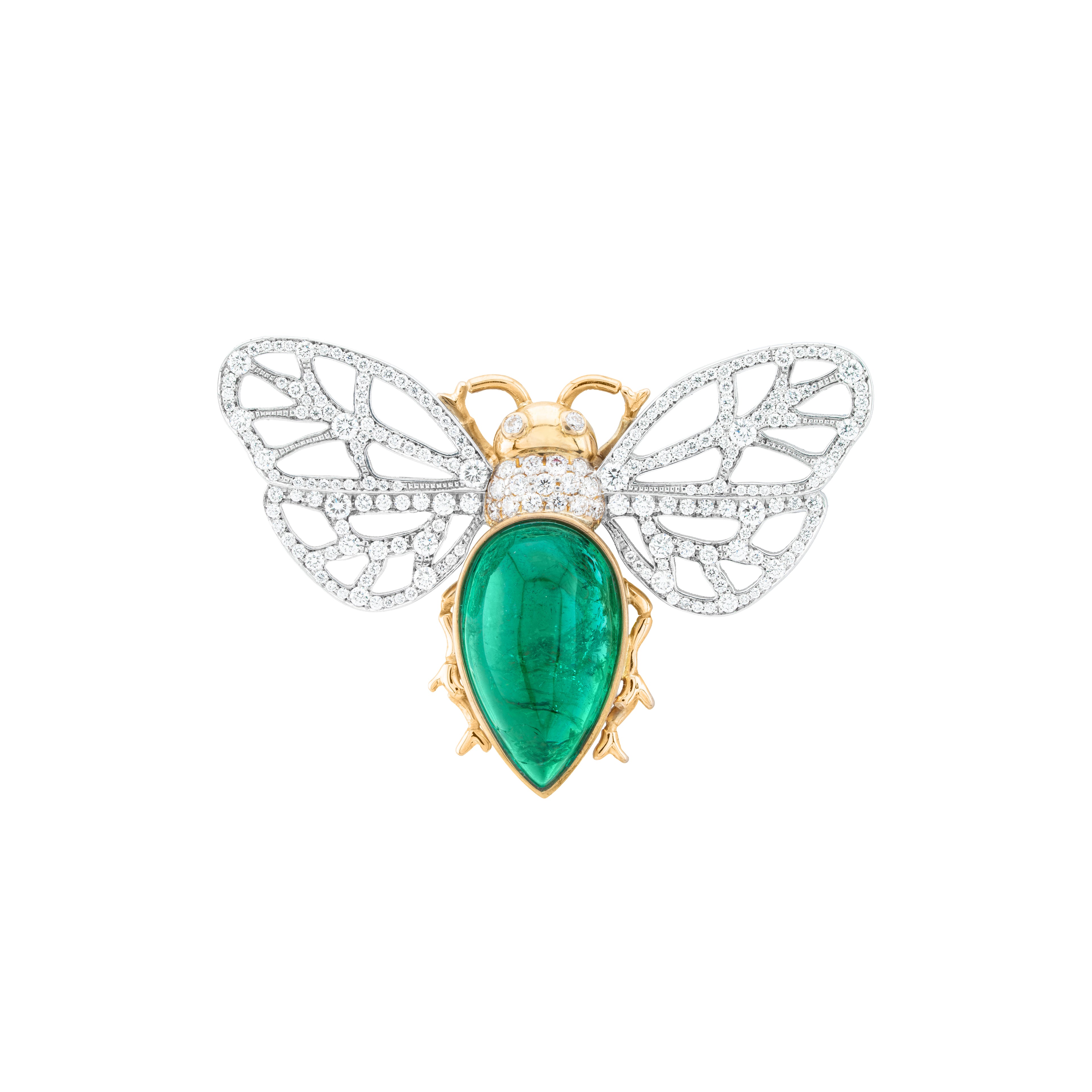 Emerald & Diamond Bee Brooch