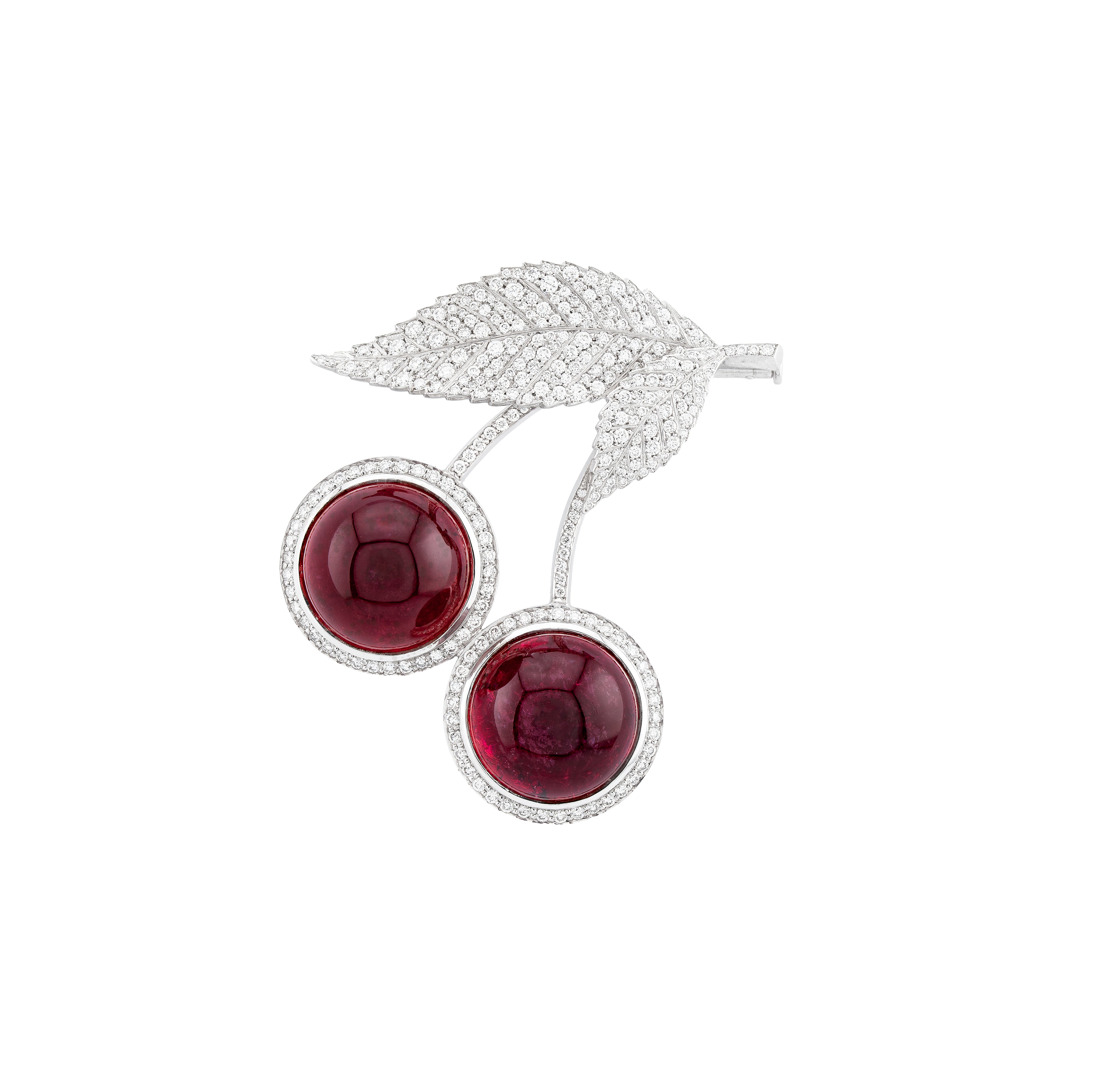 Rubellite & Diamond Cherry Brooch