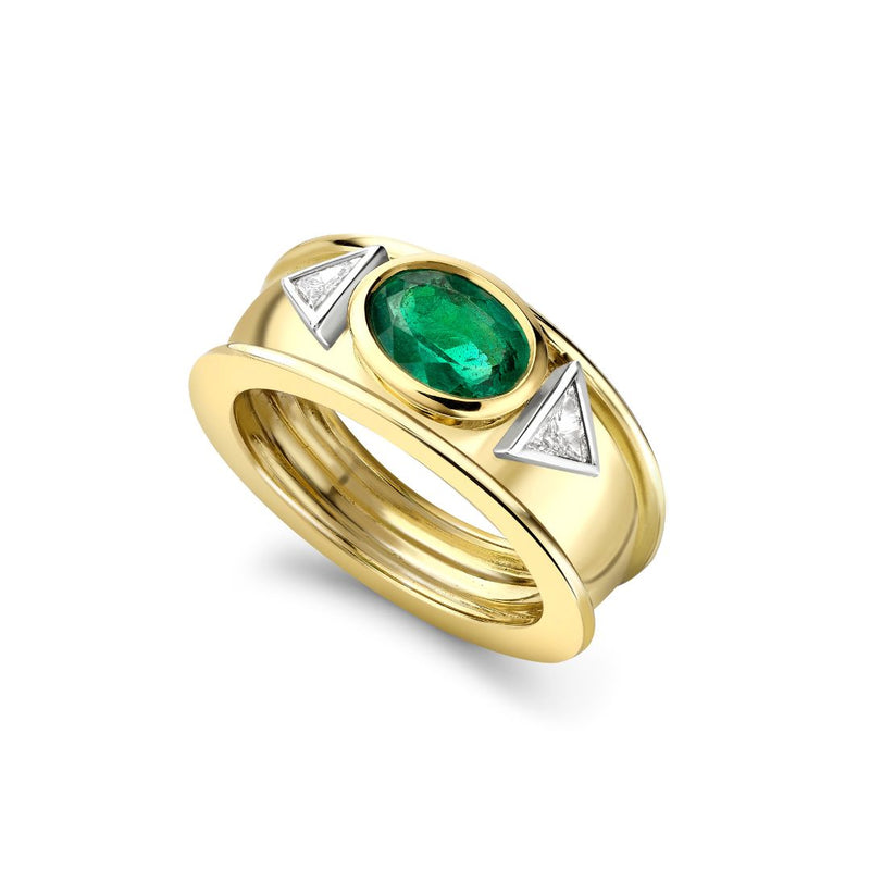 Emerald and Diamond Slim Bombé Ring